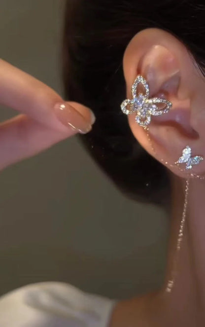 Hollow Butterfly Zircon Ladies Ear Clip Line Smart Stud Earrings with bow shape and zircon detailing