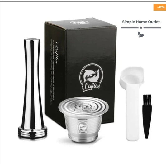 Stainless steel reusable Nespresso coffee capsule with tamper and spoon