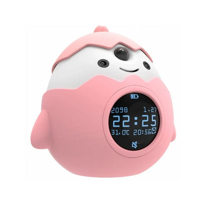 Smart alarm clock with infrared sensing and anti-myopia features in blue and pink