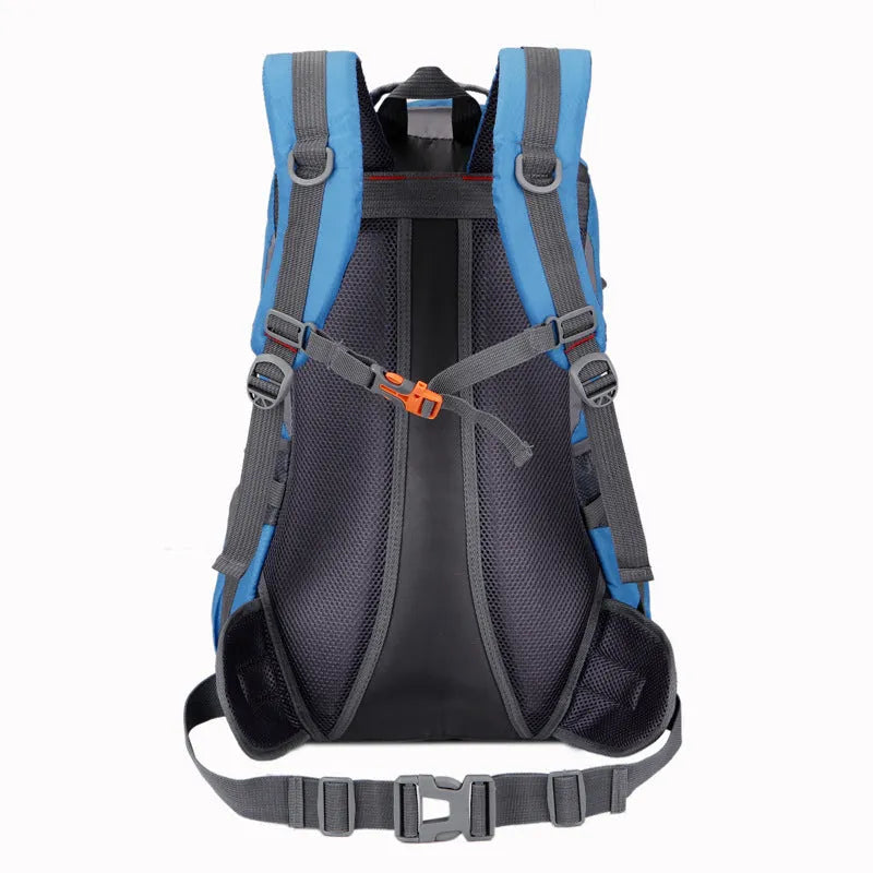 Outdoor waterproof nylon mountaineering bag 36-55L in black for hiking and camping