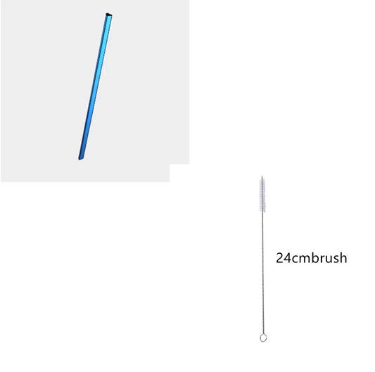 Reusable heart-shaped stainless steel straws in various colours with cleaning brush