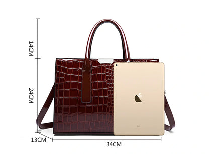 Black women's shoulder diagonal bag with crocodile embossed cowhide, zipper closure, 25cm length square shape