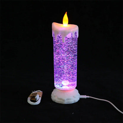 Glass Candle LED Night Light with colourful fantasy design and USB power