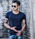 Men's lightweight bamboo blend summer T-shirt in various solid colours on a plain background.