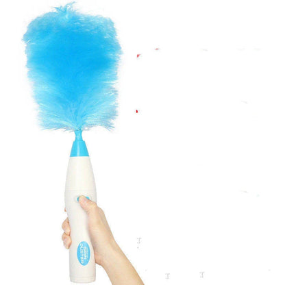 Adjustable electric feather duster with motorized feathers for effortless cleaning of furniture, blinds, and hard-to-reach areas