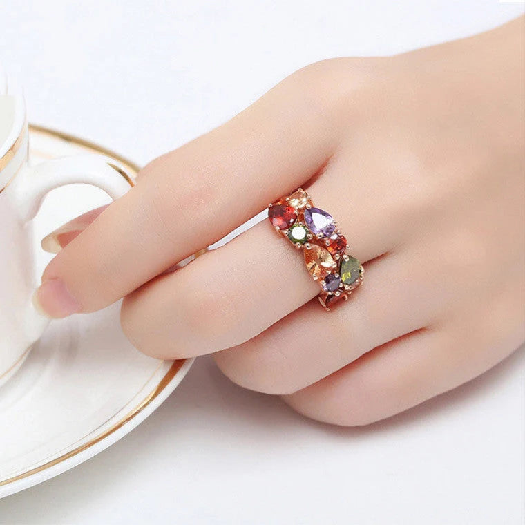 Coloured zircon ring with 18k gold electroplating and AAA zircon stones