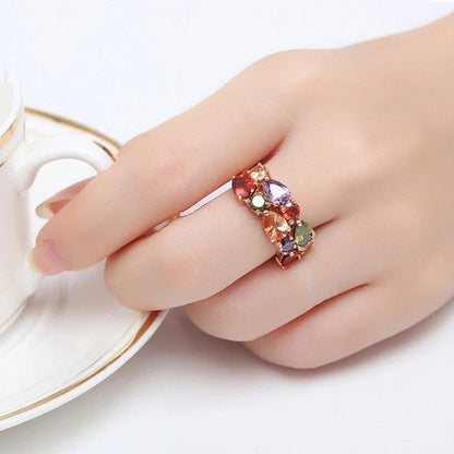 Coloured zircon ring with 18k gold electroplating and AAA zircon stones