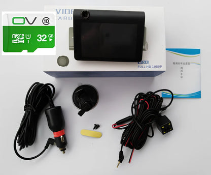 1080P dash cam with 170° front lens, 6-glass construction, and rear cable for dual recording