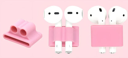 Black silicone protective cover for AirPods with 10cm anti-loss rope, hanging buckle, and earplug sleeves, weighing 36g total