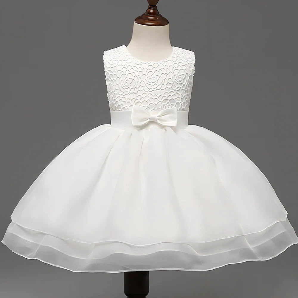 Baby girl wedding dress in pink with hook flowers, size 12 months, for full moon ceremonies