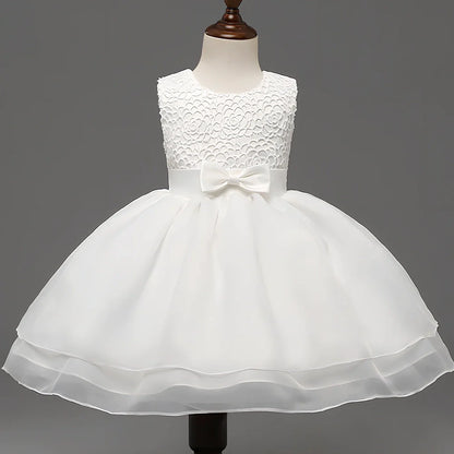 Baby girl wedding dress in pink with hook flowers, size 12 months, for full moon ceremonies