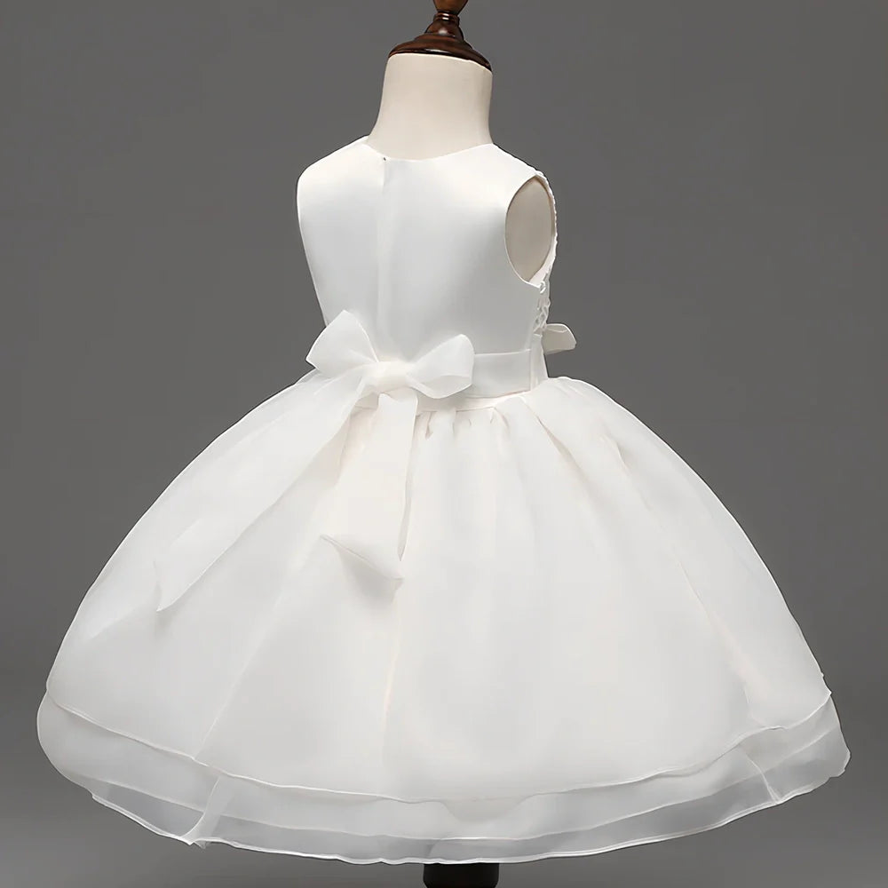 Baby girl wedding dress in pink with hook flowers, size 12 months, for full moon ceremonies