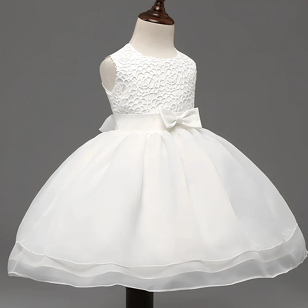 Baby girl wedding dress in pink with hook flowers, size 12 months, for full moon ceremonies