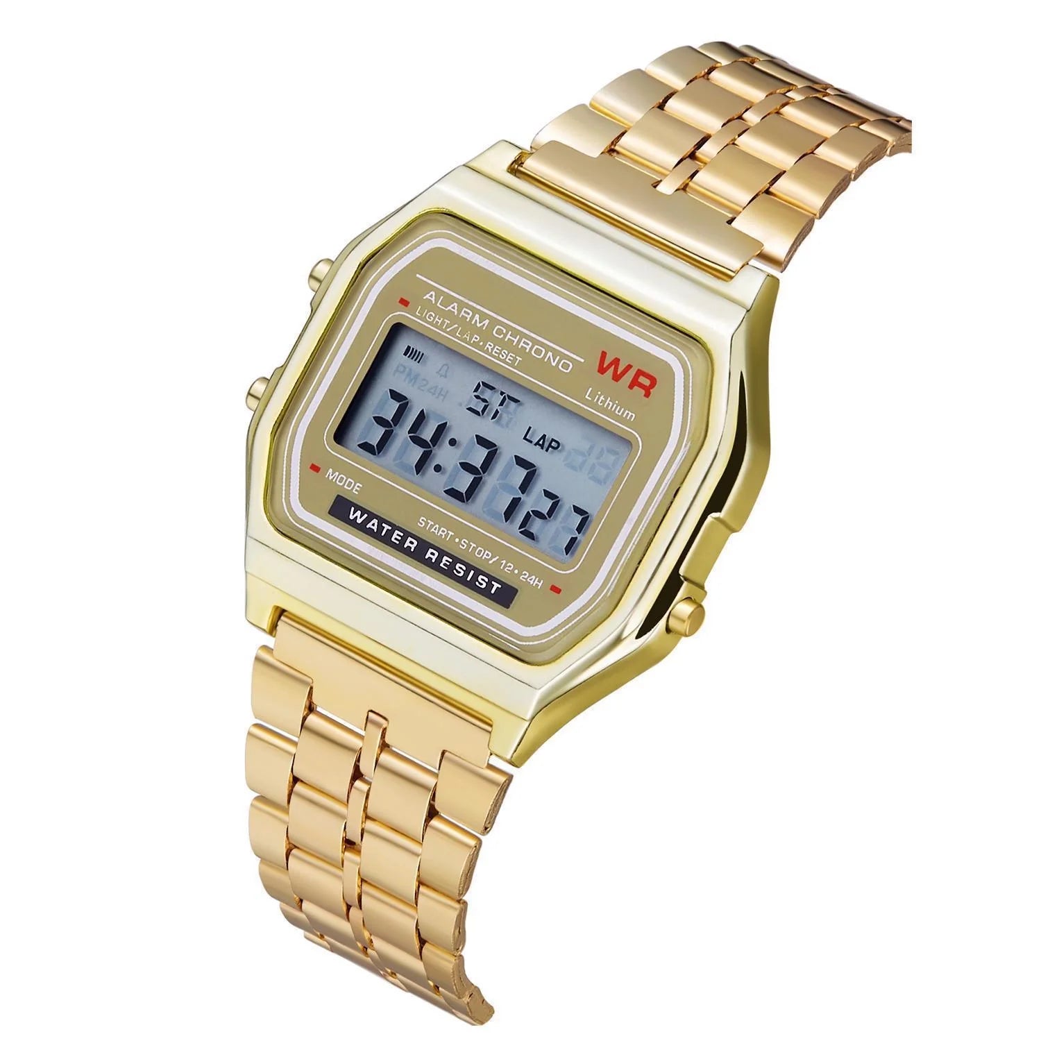 WR F91W Steel Band Electronic Watch with square dial and stainless steel strap