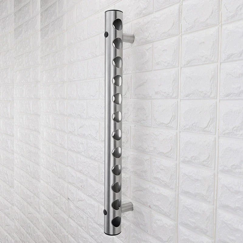 Stainless steel wall-mounted wine rack with 8 or 12 hole options for elegant wine storage