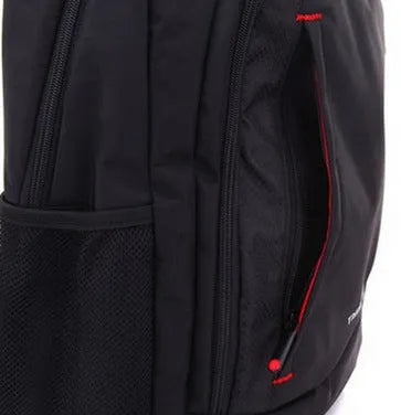 Black nylon computer bag briefcase backpack on a flat surface, 355.6 x 457.2 x 152.8 mm size