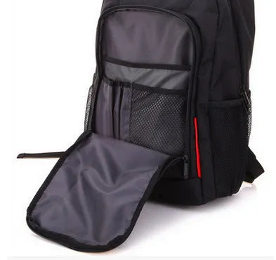 Black nylon computer bag briefcase backpack on a flat surface, 355.6 x 457.2 x 152.8 mm size