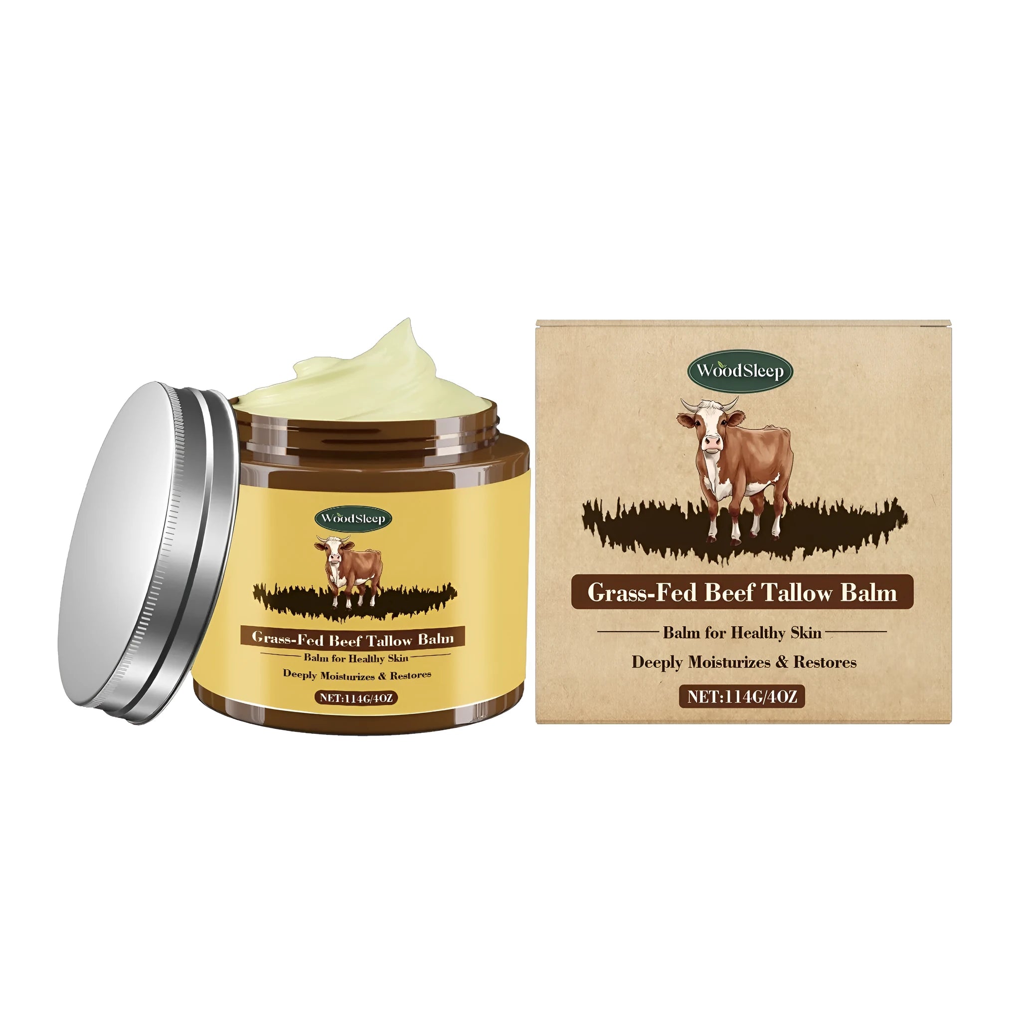 114g tube of Cow Fat Skin Care Cream with glycerin, honey and olive oil formula.