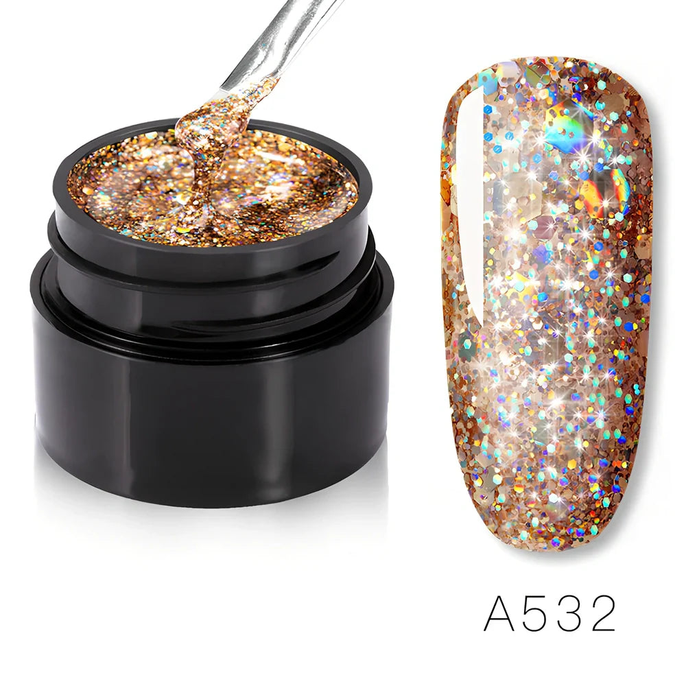 Bottle of colorful nail polish in shades RFA531 to RFA538, 10ml glass with glossy finish