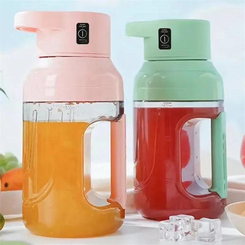 Portable electric juicer blender with 1500ml capacity, USB charging port, and eight steel blades