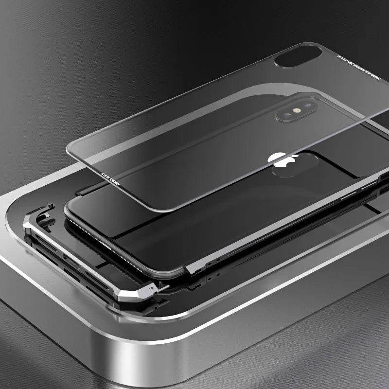 Transparent tempered glass phone case with metal aluminium frame in solid colour for iPhone XR
