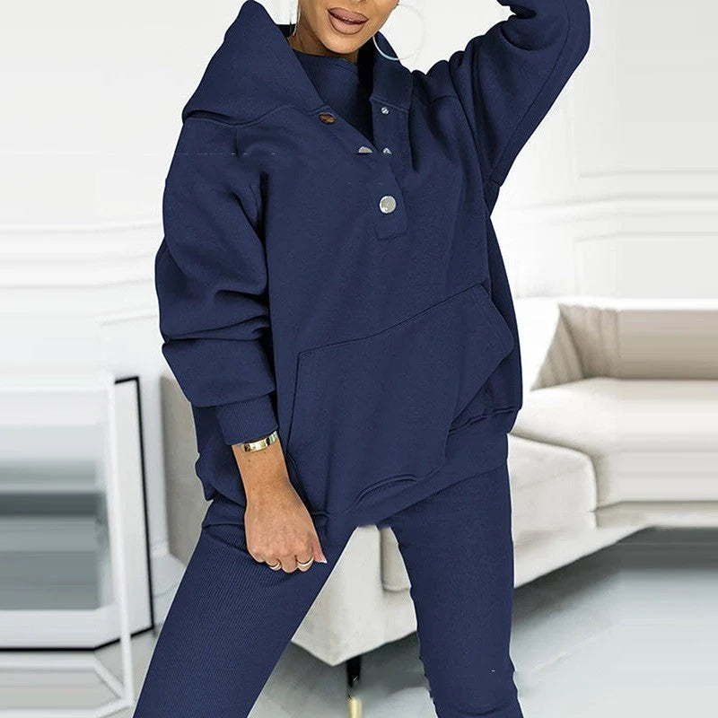 Women's 3-piece sports suit with hooded sweatshirt and slim trousers in various colours