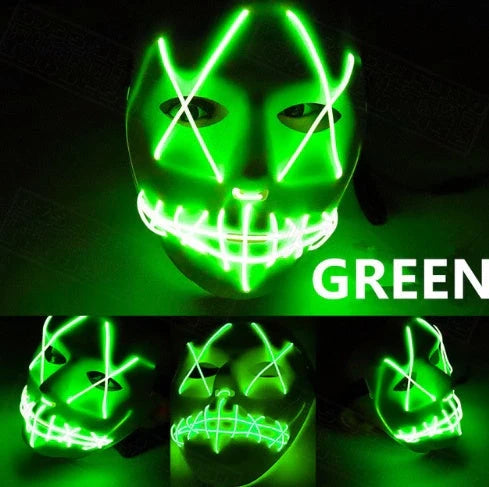 Halloween LED Glowing Full Face Mask with adjustable light modes and voice control feature