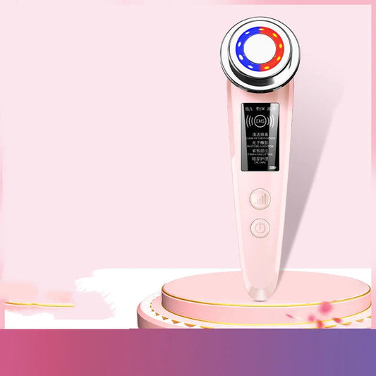 Pink White Facial Massager with multi-function cleansing and light therapy features