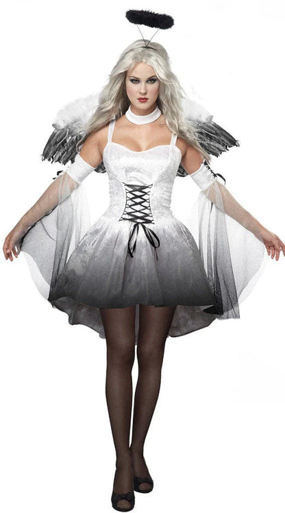 Dark Angel Costume set with wings, headwear, and clothes for Halloween and cosplay