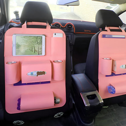 Car backseat organiser with multiple pockets measuring 40x55cm in wool felt material