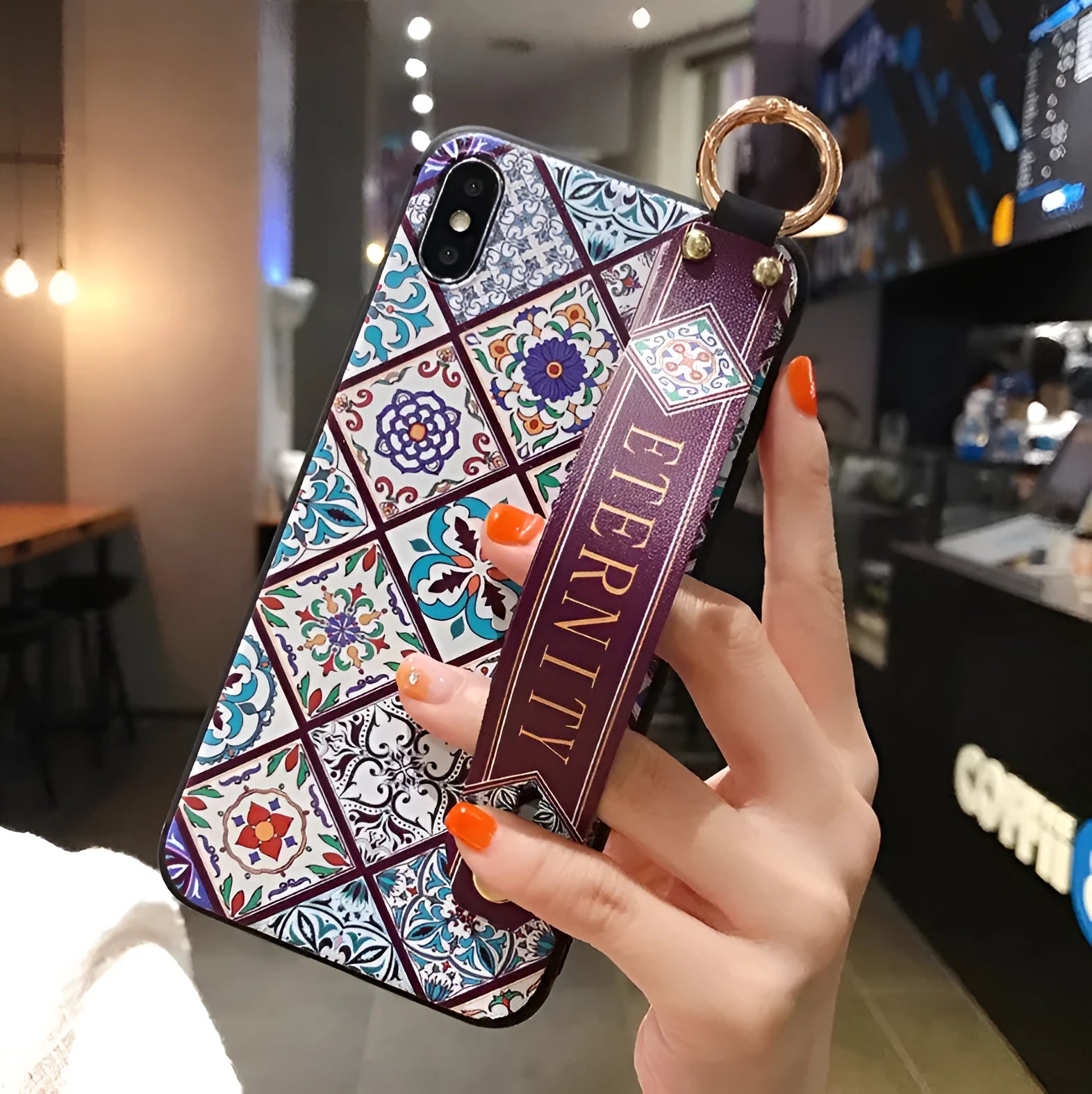 Samsung Galaxy phone case showing the flip-out metal ring bracket used as a stand.
