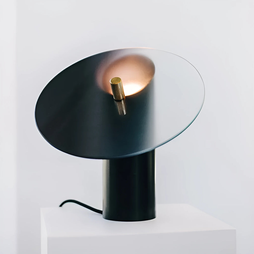Simple creative glass table lamp in black and smoke ash colour with hardware and glass construction, paint finish, for 5-10m2 rooms