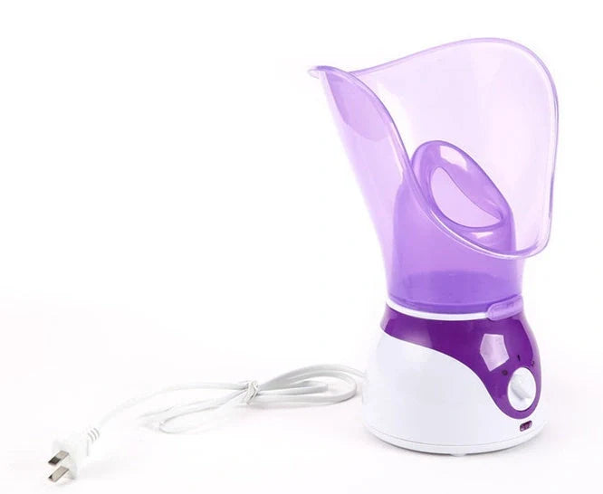 Purple AIDU ion hot spray steamer with mask, nasal mask, and measuring cup for home facial hydration