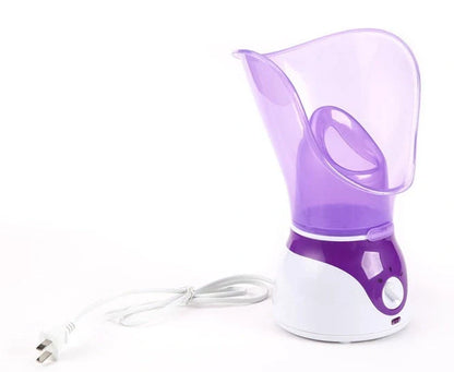 Purple AIDU ion hot spray steamer with mask, nasal mask, and measuring cup for home facial hydration