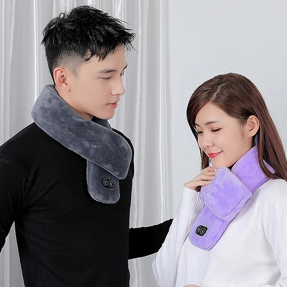 USB heated scarf in various colours offering adjustable warmth and massage for neck pain relief