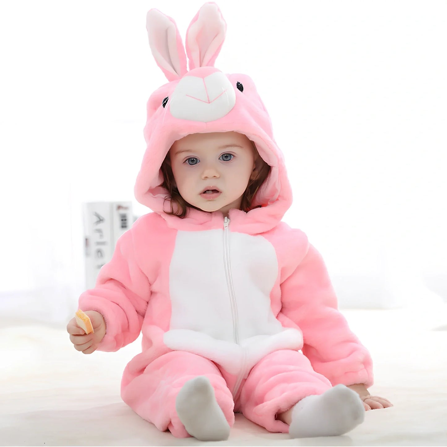 Cotton flannel baby romper with animal print design for winter wear, showing reinforced stitching and soft fabric texture