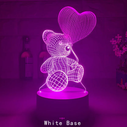 3D acrylic teddy bear LED night light with remote control and USB power cable