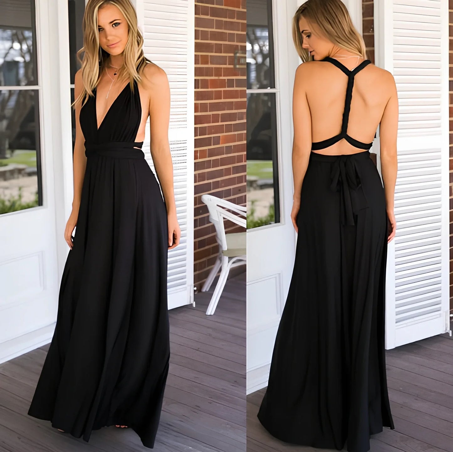 Women's khaki multiway bandage maxi dress with long straps, backless lace design, floor-length 158cm swing skirt in polyester milk silk