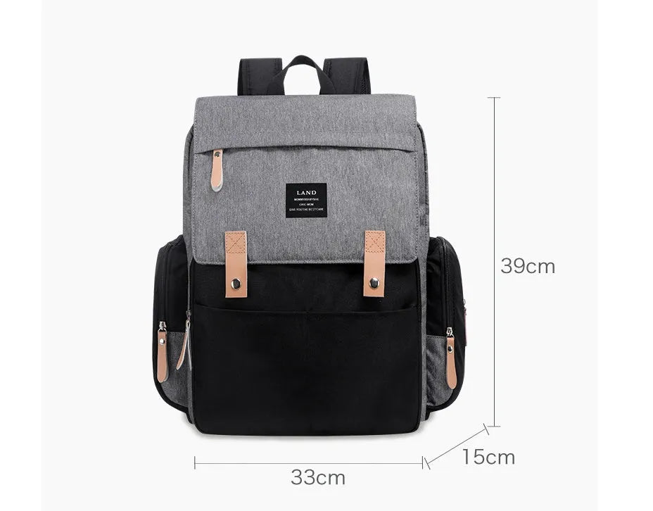 Landuo large capacity oxford cloth mum's backpack changing bag in grey colour with changing mat