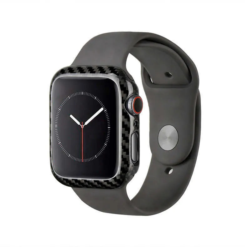Apple Watch Series 4 half wrap leather case in black showing ultra-thin profile on 44mm device