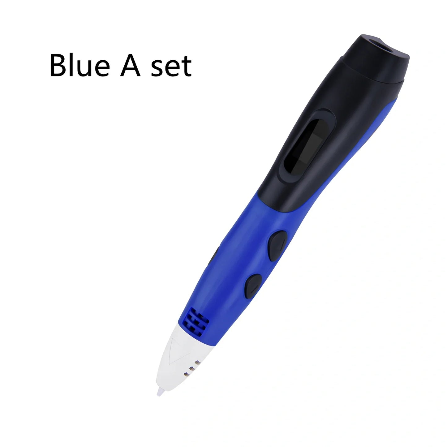Blue six generations 3D printing pen with 12-colour PLA ABS consumables, base, and UK adapter for DIY graffiti