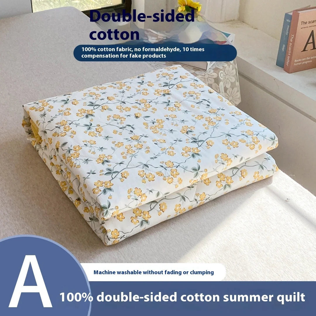 Double-sided cotton summer blanket with vibrant prints and antibacterial protection