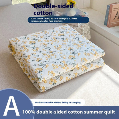 Double-sided cotton summer blanket with vibrant prints and antibacterial protection