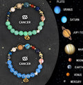 Two natural stone beaded bracelets showing different designs for the twelve zodiac signs.