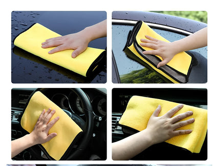 Thickened double-sided microfiber cleaning towel in yellow and grey, 30x30cm and 30x60cm sizes for lint-free car washing