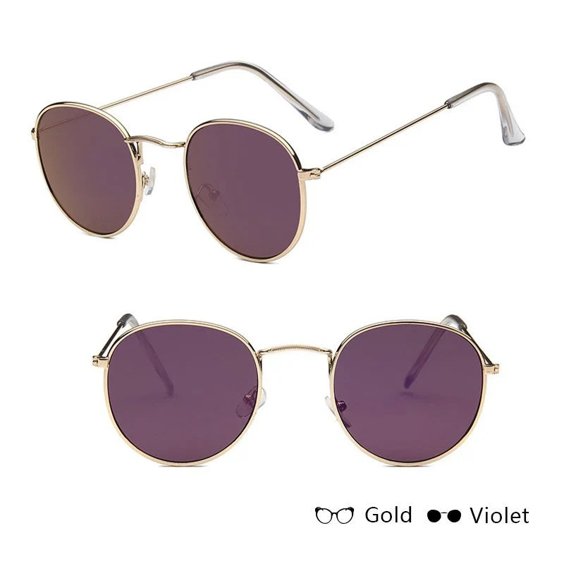 Women's retro sunglasses with metal frame and round design in various colours