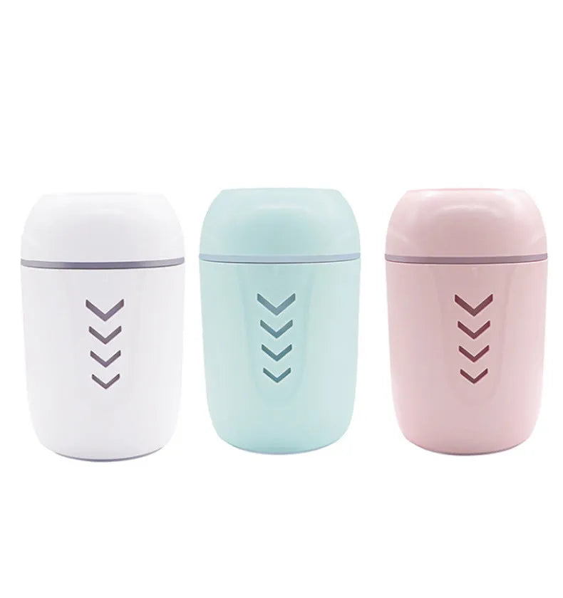 X3 portable car humidifier with column design in blue, pink and white colour options