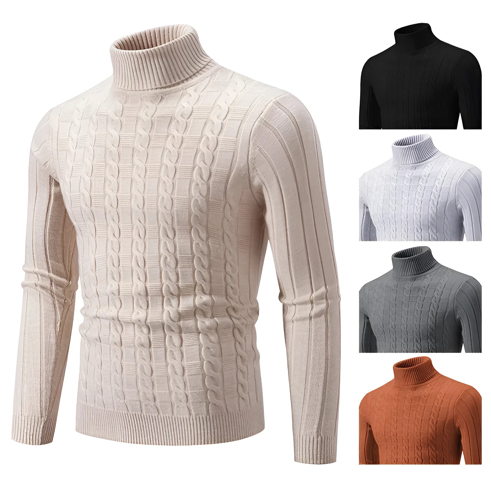 Men's slim fit chenille turtleneck pullover in multiple colours showing contemporary design