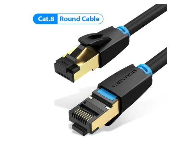 Cat8 shielded network cable with RJ45 connectors in various lengths for home gaming and 10G networking