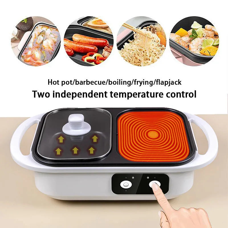 White electric hot pot frying oven with mechanical controls showing compact 390x220x120mm dimensions